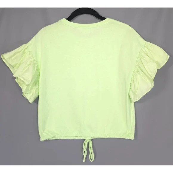 Anthropologie Maeve Top Size XS English Factory Ruffled Drop Shoulder Lime - Picture 11 of 13